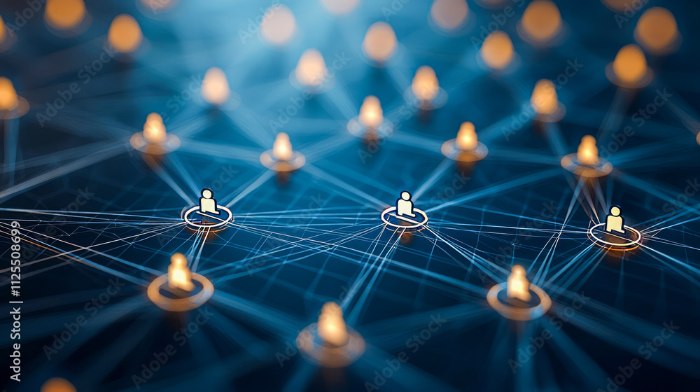 Poster abstract representation of a connected digital network with human icons