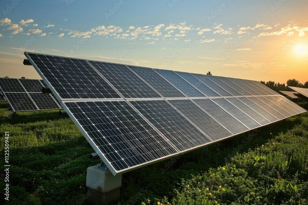 Aufkleber a sunny day with a field of solar panels, suitable for use in environmental or technological context