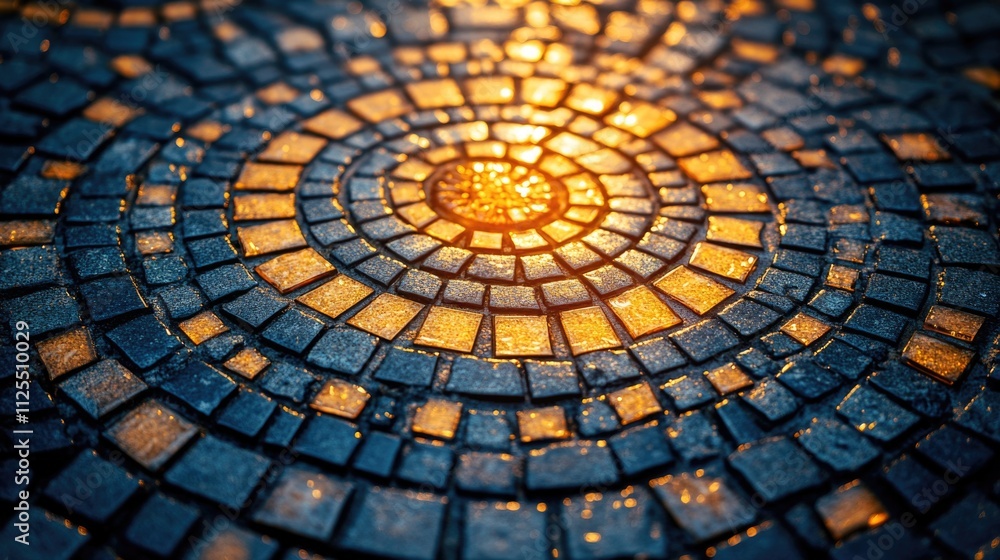Poster A detailed view of a beautiful mosaic stone floor with intricate designs and patterns