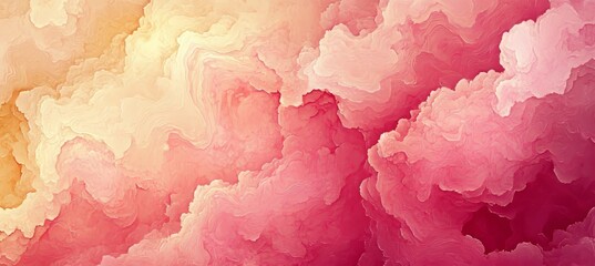 Fototapeta premium Abstract Pink and Yellow Background with Dreamy Swirls, Digital Illustration of Fantasy Cloudscape