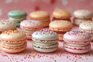 Fototapeta premium A variety of colorful macarons arranged on a table