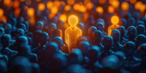 A person standing alone amidst a crowd, isolated and unique