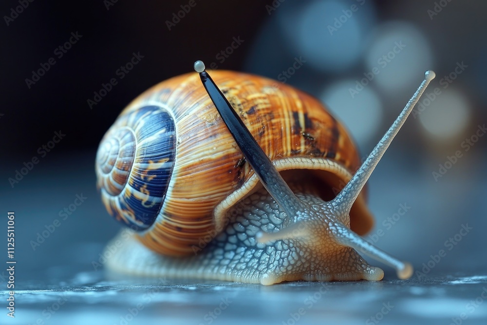 Poster a close-up view of a snail sitting on a table
