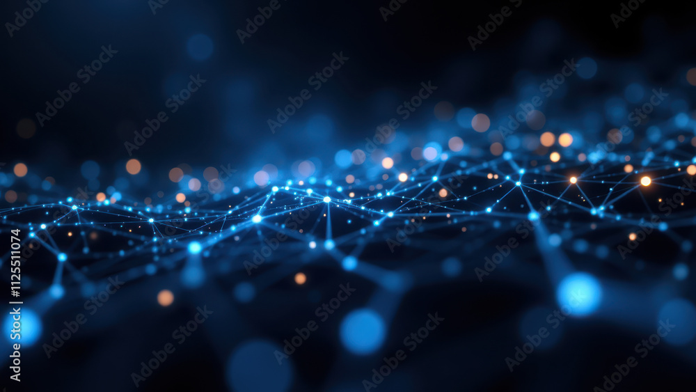 Poster abstract representation of a neural network with vibrant blue nodes.