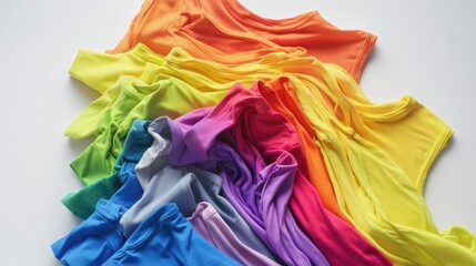 Fototapeta premium A collection of colorful t-shirts on a white background, ideal for fashion or apparel related projects