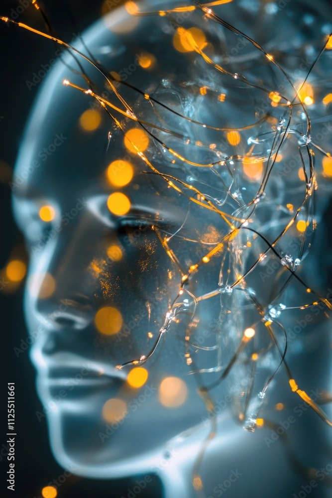 Poster a person wearing a helmet with multiple lights on it