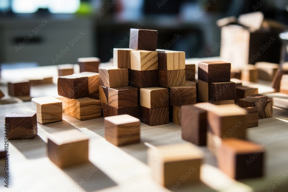 Poster a pile of wooden blocks sitting on a table, ready for building and creativity