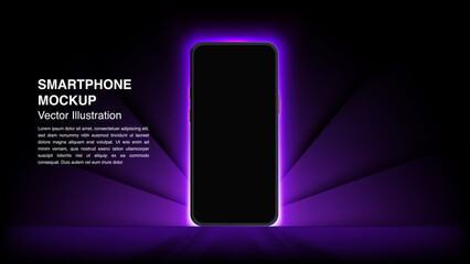 Neon Glow Smartphone with Black Screen: Stunning Mobile Display Designs for Banners, Wallpapers, and Luxury Vouchers. Vector. © Jer