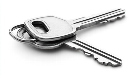 Three metal keys are arranged neatly on a smooth surface, showcasing their polished appearance. These keys are essential for accessing various locks in daily life