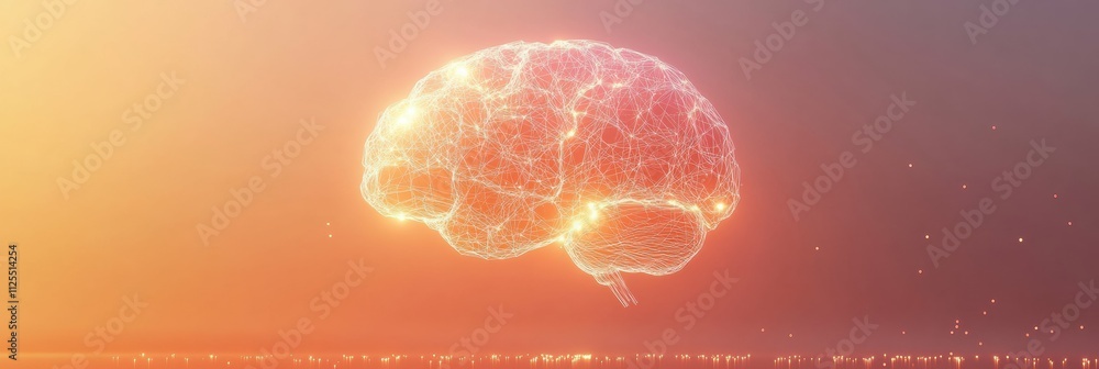 Aufkleber A luminous brain crafted from small light points and lines, symbolizing knowledge and creativity, with a frame ready for text addition. Generative AI