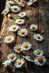 Obraz premium A wooden table decorated with a beautiful arrangement of white flowers, ideal for events and celebrations
