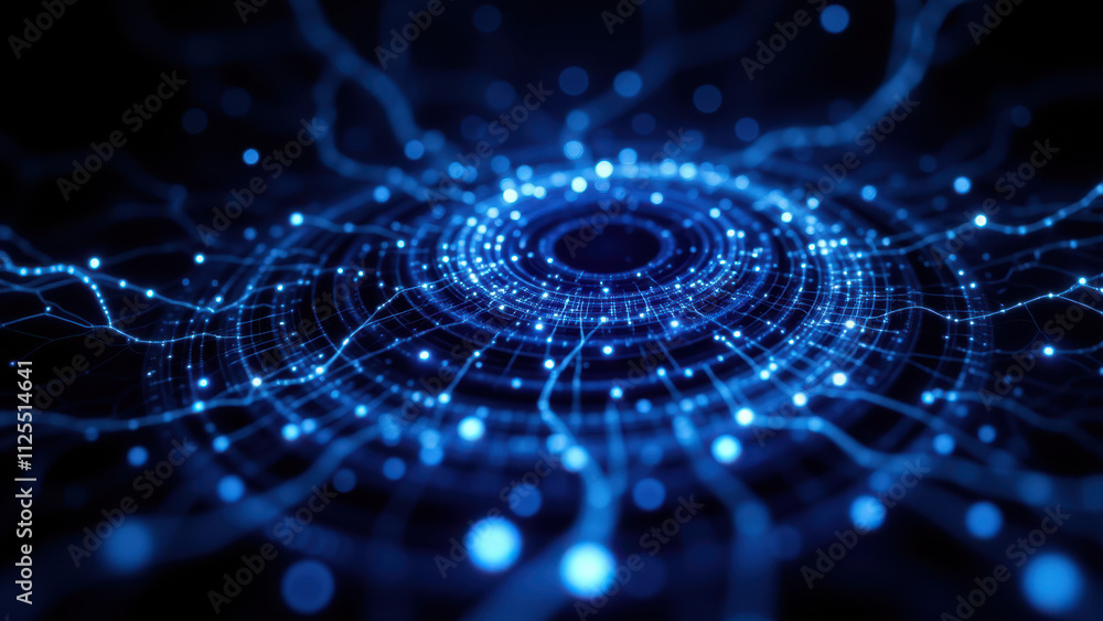 Poster a stylized digital illustration of a neural network with glowing blue nodes, representing rag's retr