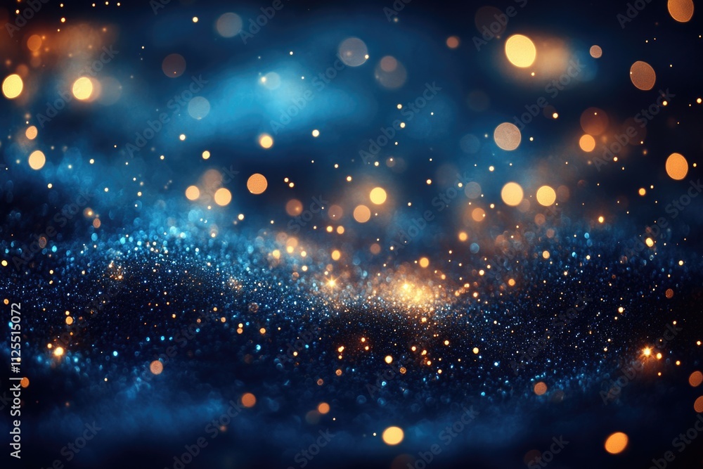 Poster small lights illuminate the darkness on a blue background, versatile image for various uses