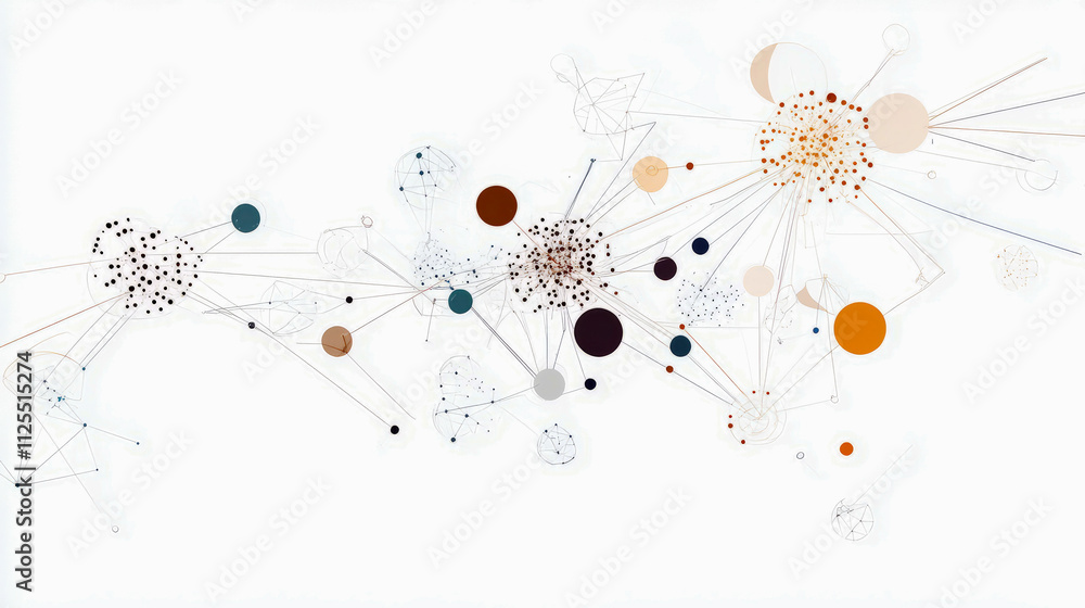 Poster abstract geometric network with circles and lines on white background