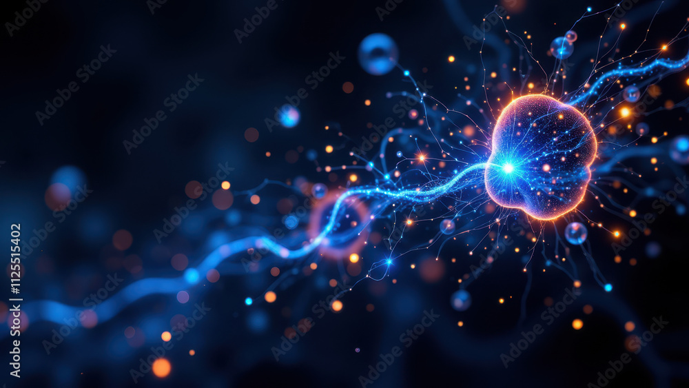 Aufkleber a detailed illustration of a neuron with synapses, representing brain activity, especially related t