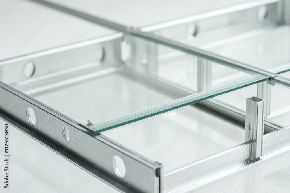 Poster a close-up view of a glass shelf on a table, perfect for use in interior design or product photograp