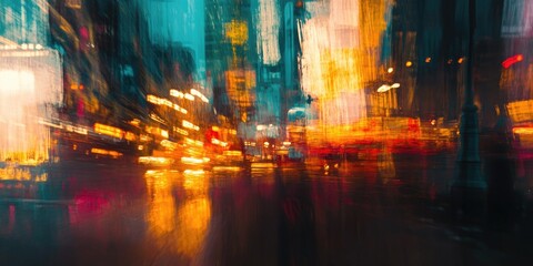 Urban landscape with blurred buildings and streetlights