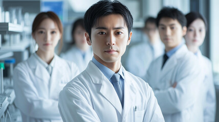 Fototapeta premium 現代のラボで働く日本人研究者たち