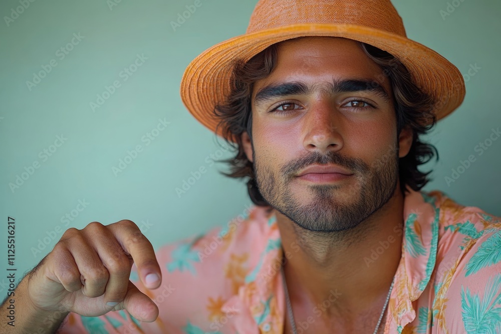 Poster a casual outfit featuring a pink shirt and hat, suitable for everyday use or adding some flair to an