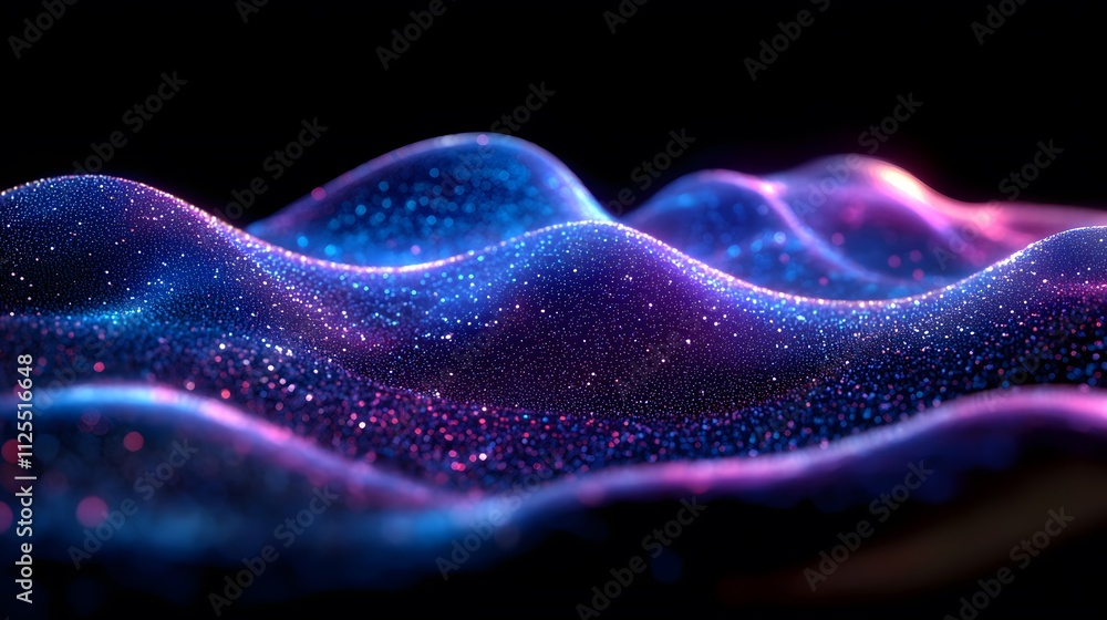 Poster smooth vibrant neon wave flowing elegantly with glowing texture and contrast against a black backdro