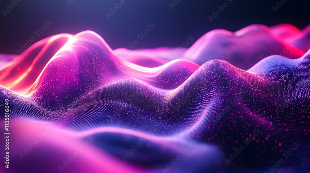 Poster smooth vibrant neon wave flowing elegantly with glowing texture and contrast against a black backdro