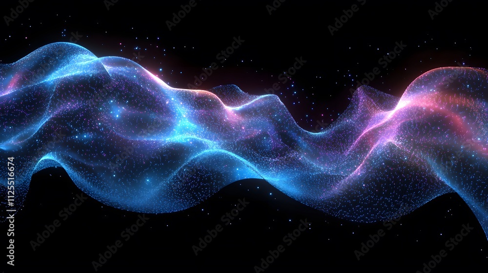 Poster smooth vibrant neon wave flowing elegantly with glowing texture and contrast against a black backdro