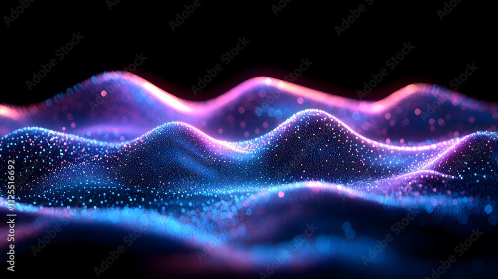 Poster smooth vibrant neon wave flowing elegantly with glowing texture and contrast against a black backdro