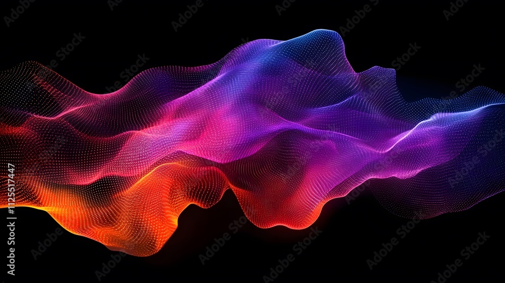 Poster colorful neon gradient wave flowing smoothly with glowing light in a dark scene creating a futuristi