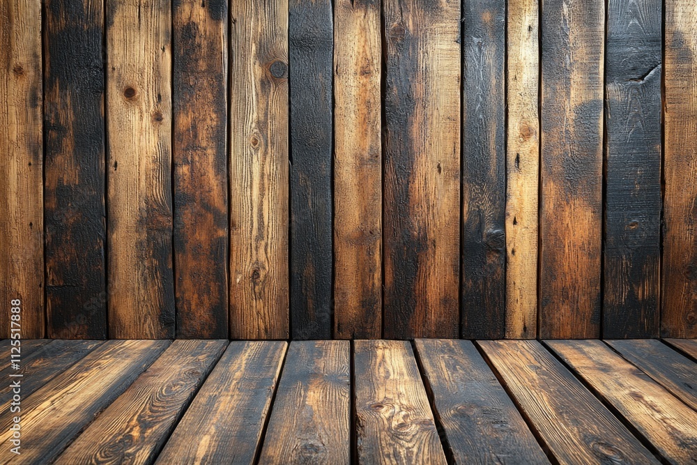 Poster A simple interior scene featuring a wooden floor and wall