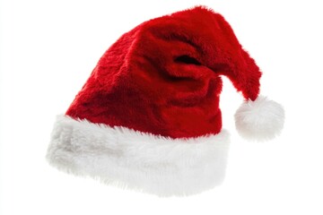 A festive red Santa hat adorned with white fur on a clean white background, perfect for holiday-themed designs