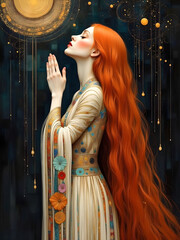 praying woman with red hair
