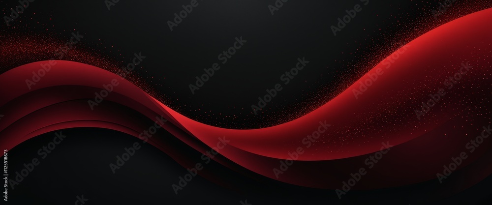Poster dynamic red and black abstract wave with glittering particles