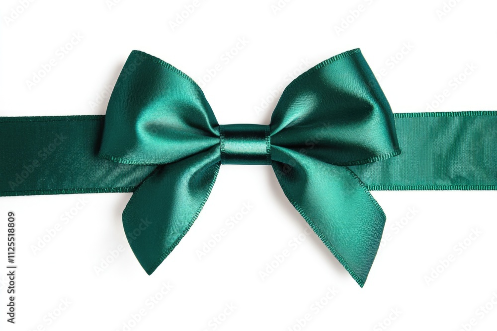 Poster a simple yet elegant design featuring a green ribbon with a bow on a white background, suitable for 