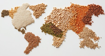 World Map Made from Various Grains and Seeds Displaying Nutritional Diversity and Agriculture Across Continents for Global Food Awareness