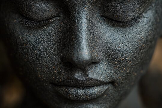 A detailed view of a person's facial features in a statuesque form