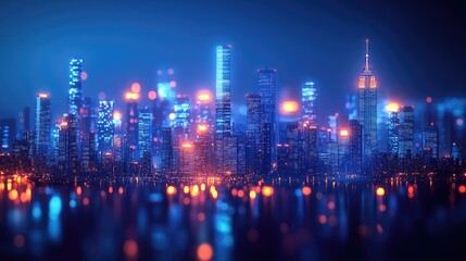 Fototapeta premium Cityscape at night with lights reflecting off the water's surface, great for urban and nighttime themed projects