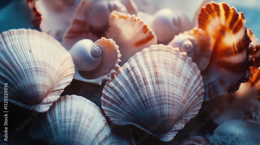 Poster a close-up shot of a collection of colorful sea shells