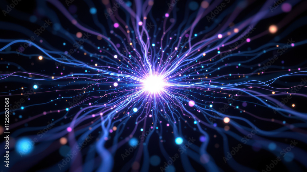 Poster image showing intricate neural network pattern with glowing blue and purple hues.