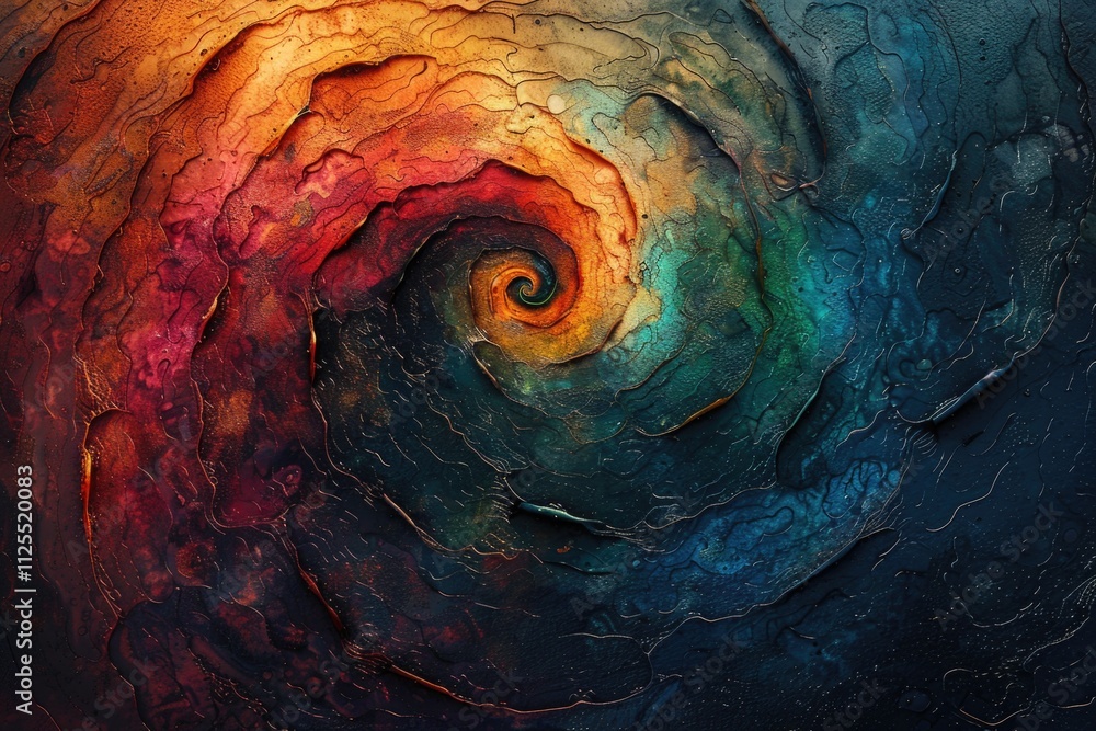 Poster A vibrant and abstract design featuring a swirling pattern on a dark background