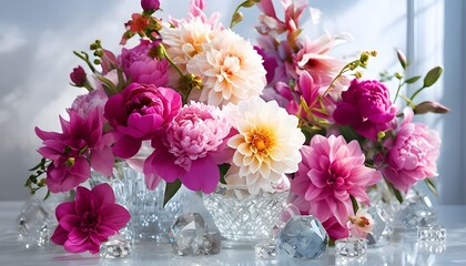 Vibrant Floral Bouquets with Crystal Glass and Gemstone Accents