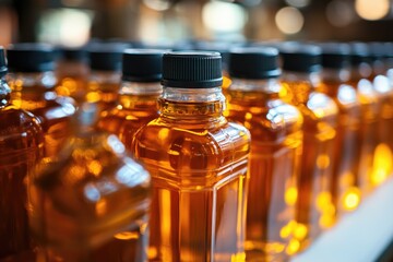 A collection of honey jars sitting on a wooden table, great for food or kitchen related concepts