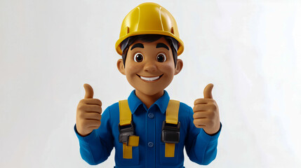 Animated young hispanic male construction worker wearing yellow hard hat