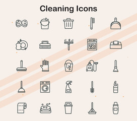 Icons depicting cleaning tools and household items