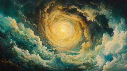 Bright swirling vortex in dark clouds.