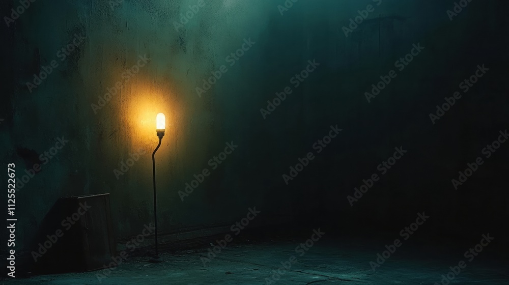 Leinwandbilder a solitary light source stands in a dark, empty room, casting a warm glow amidst shadows, evoking fe