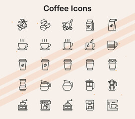 Illustrative icons of coffee-related items for cafe  beverage branding  and coffee drink visuals.