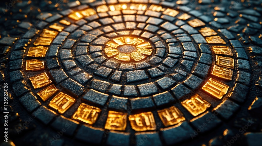 Aufkleber a close-up view of a circular design featuring golden letters, often used for branding or decorative