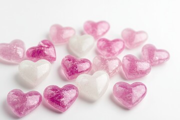 Obraz premium A collection of pink and white hearts arranged on a white background