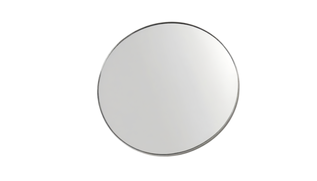 PNG of A round mirror with a sleek metallic frame on transparent background