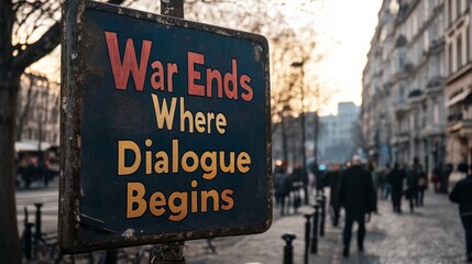 Obraz premium War Ends Where Dialogue Begins - City Street Sign
